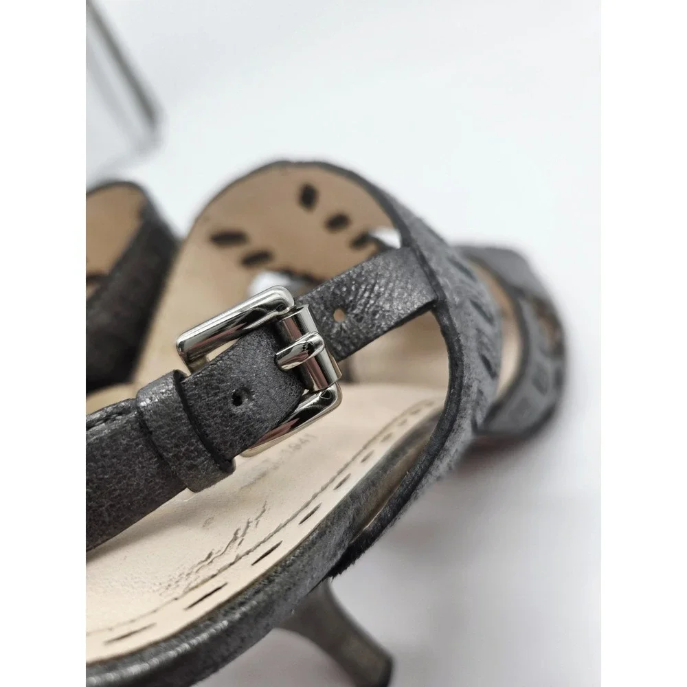 Womens Coach Gray Leather‎ Ankle Strap Sandal Heel Pump Size 9 Metallic